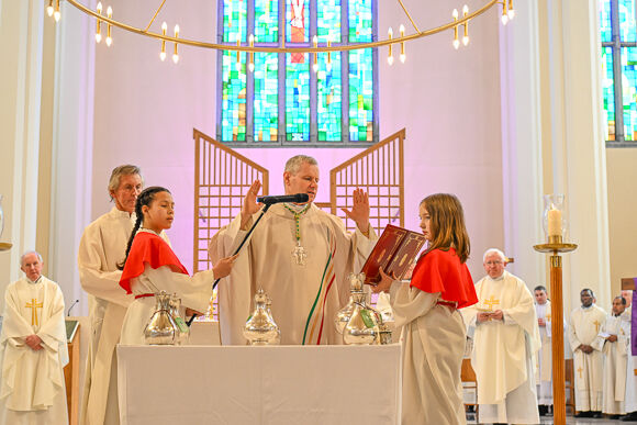 Bishop Fintan Gavin blesses the Holy Oils at the Chrism Mass at the Cathedral of St. Mary and St. Anne (North Cathedral) in Cork